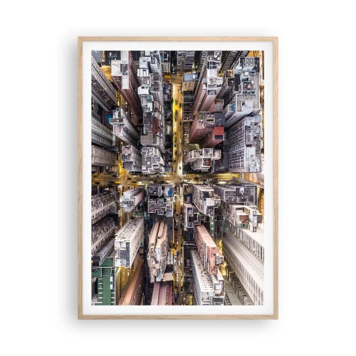 Plakat i ramme af lyst egetræ - Hilsner fra Hong Kong - 70x100 cm