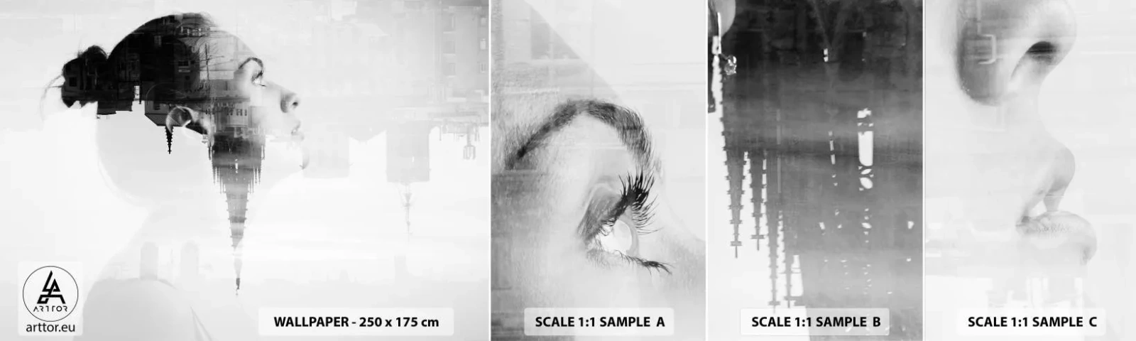 Fototapet Prøve Standard Eco - På begge sider af glasset - Abstraktion, Kvindens ansigt, Arkitektur - 100x30 cm