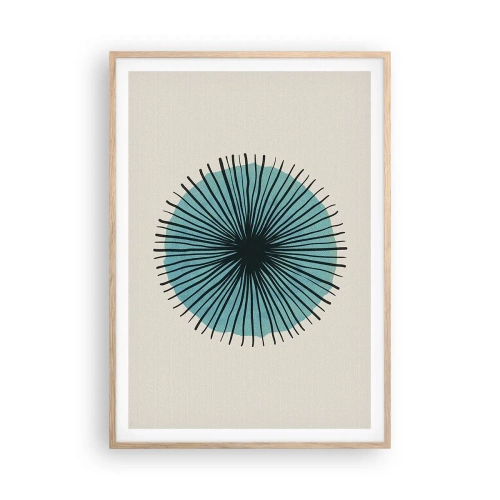 Plakat i ramme af lyst egetræ - Strålende på blå - 70x100 cm