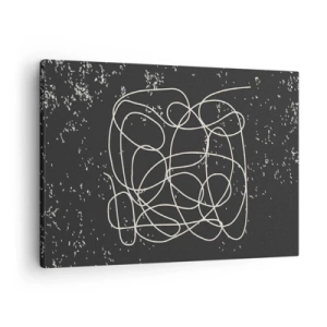 Lærredstryk - Billede på lærred - Abstrakt linje på en sort baggrund med fine detaljer - 70x50cm - Vandrende tanker - Moderne vægdekoration til stue og soveværelse ARTTOR