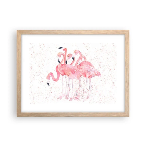Plakat i ramme af lyst egetræ - Lyserød ansambl - 40x30 cm