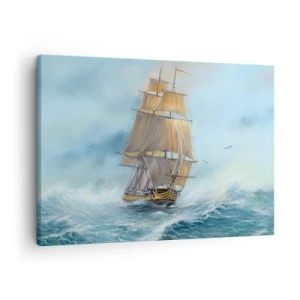 Lærredstryk - Billede på lærred - Et sejlskib på et stormfuldt hav - 70x50cm - Bølgende gennem bølgerne - Moderne vægdekoration til stue og soveværelse ARTTOR
