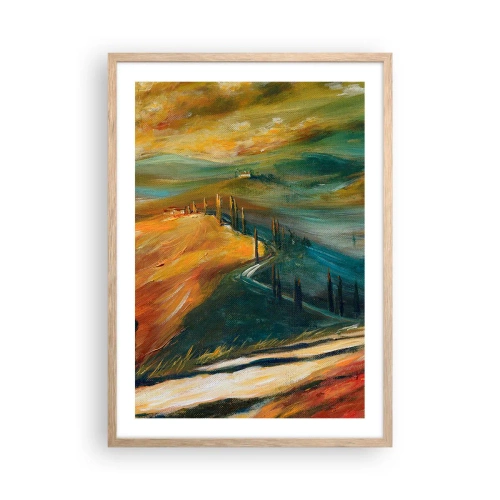 Plakat i ramme af lyst egetræ - Toscansk landskab - 50x70 cm