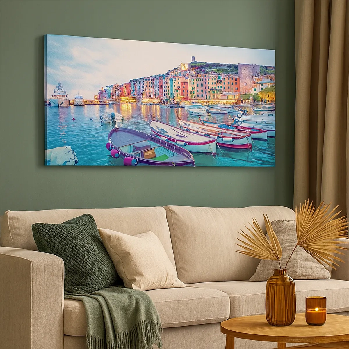 Lærredstryk - Billede på lærred - En farverig aften i havnen - 30x30 cm