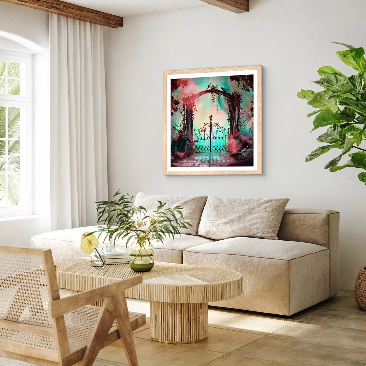 Plakat i ramme af lyst egetræ - Hemmelig have - 30x30 cm