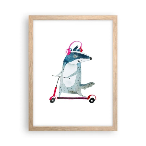 Plakat i ramme af lyst egetræ - Grævlingens glæder - 30x40 cm