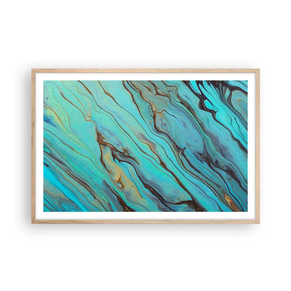 Plakat i ramme af lyst egetræ - Turkis tidevand - 91x61 cm