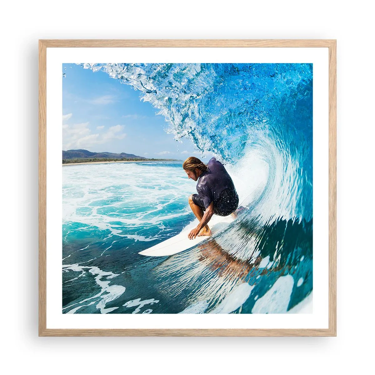 Plakat i ramme af lyst egetræ - Danser med bølgerne - 60x60 cm