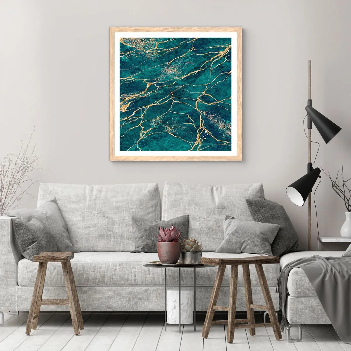 Plakat i ramme af lyst egetræ - Guldåre - 50x50 cm