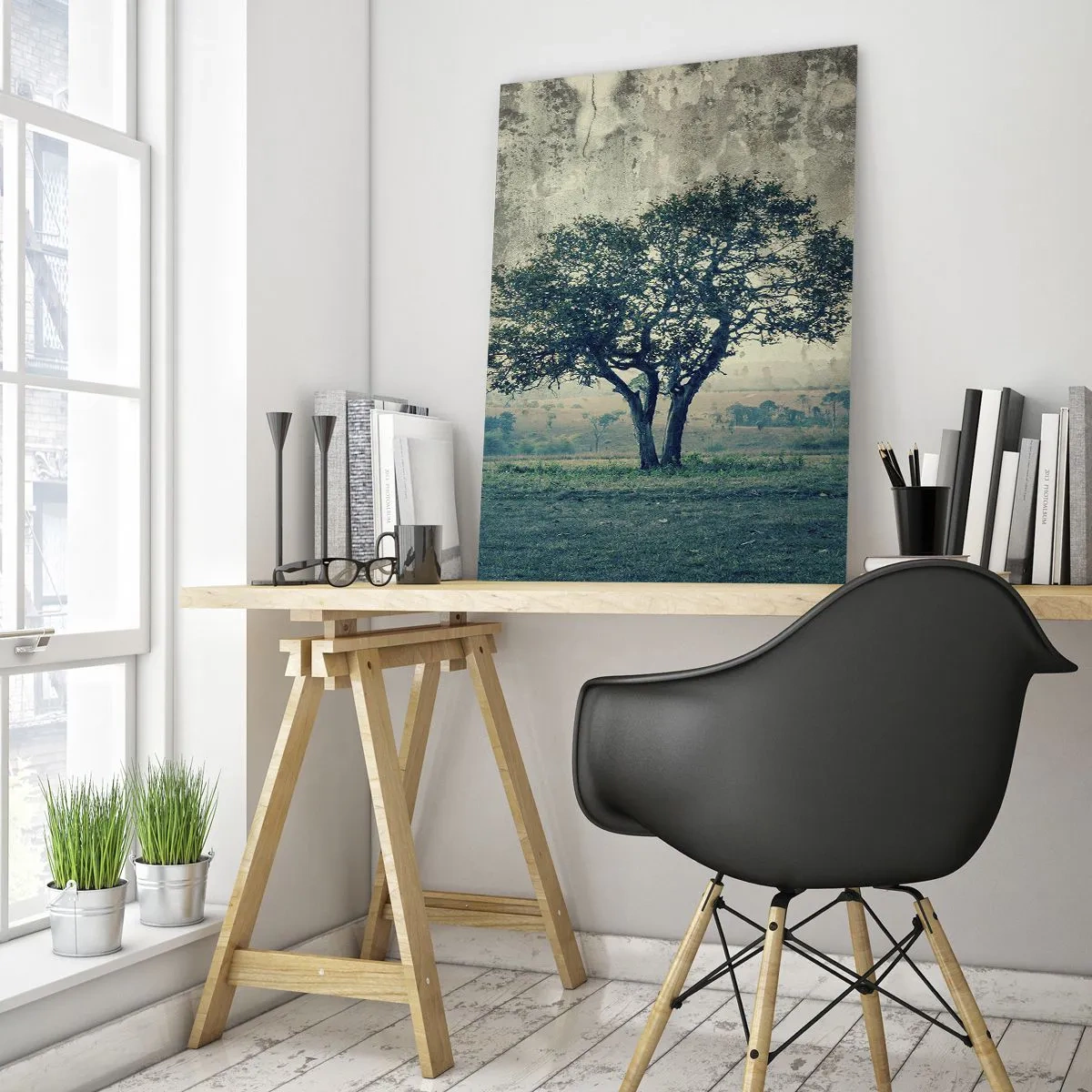 Billede på glas - Et æbletræ på en blå membran? - 50x70 cm
