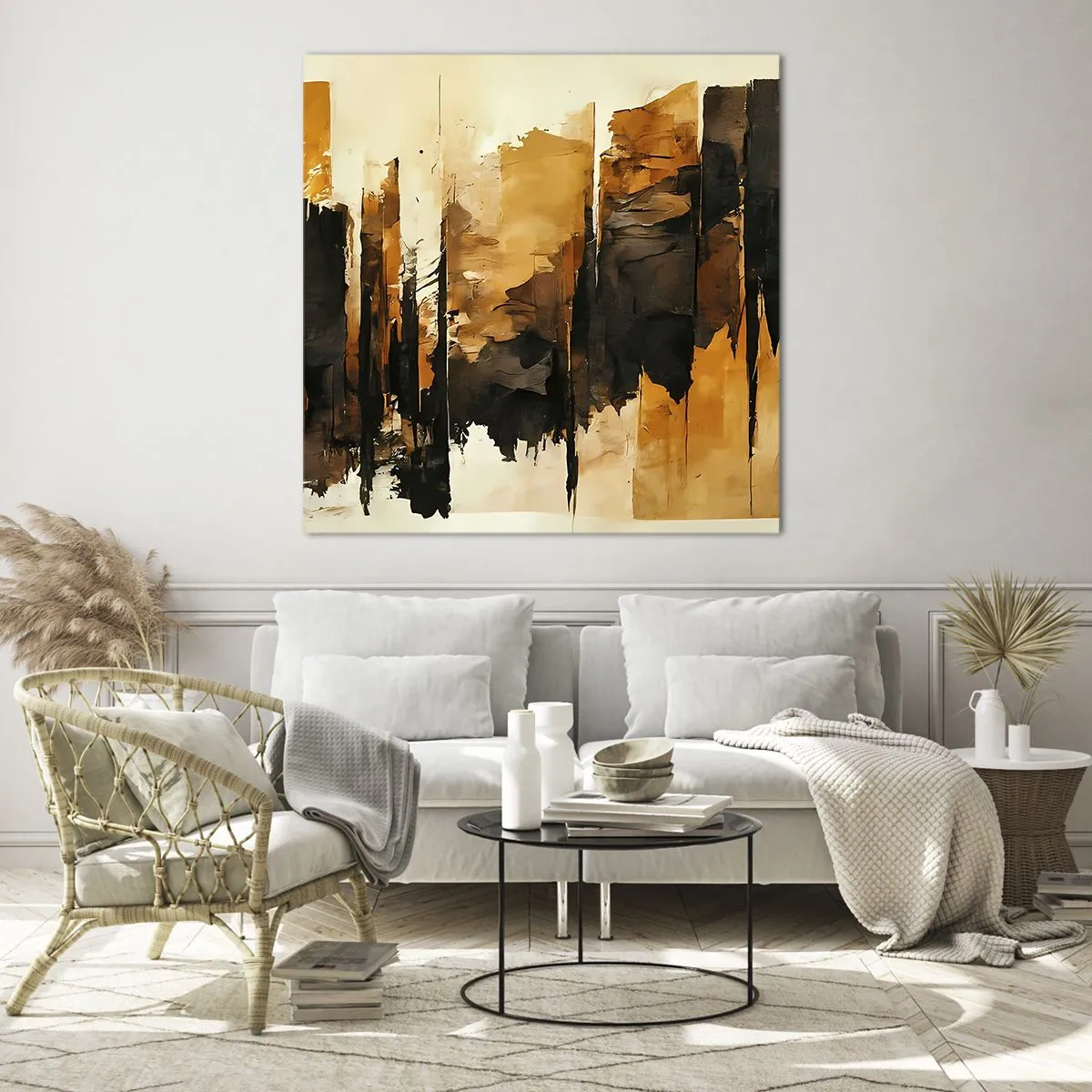 Billede på glas - Harmoni af sort og guld - 30x30 cm