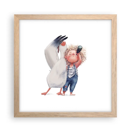 Plakat i ramme af lyst egetræ - En plan for en fantastisk rejse - 30x30 cm
