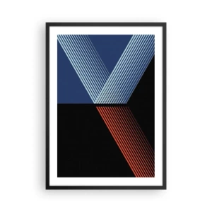 Plakat i sort ramme - Abstrakt komposition af linjer i blå, sort og rød - 50x70cm - En simpel historie - Moderne vægdekoration til stue og soveværelse ARTTOR