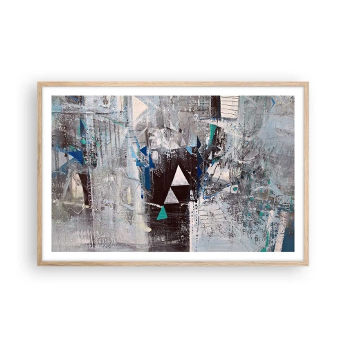 Plakat i ramme af lyst egetræ - Overordnet rækkefølge af trekanter - 91x61 cm