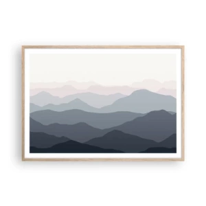 Plakat i ramme af lyst egetræ - Bølger af bjerge - 100x70 cm