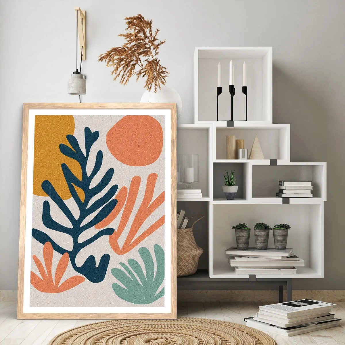 Plakat i ramme af lyst egetræ - Koralhav - 70x100 cm