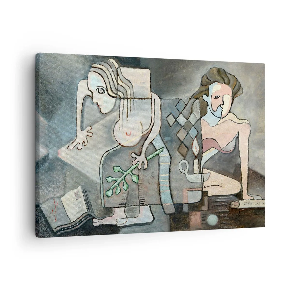 Lærredstryk - Billede på lærred - Abstrakte figurer i en symbolsk komposition med dyb betydning - 70x50cm - En mosaik af ånd og materie - Moderne vægdekoration til stue og soveværelse ARTTOR