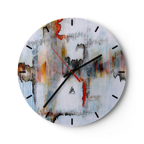 Vægur, Uret - En abstrakt komposition i klare farver med intense accenter. - 30x30cm - En pind på vandet - Moderne vægdekoration til stue, køkken og soveværelse ARTTOR