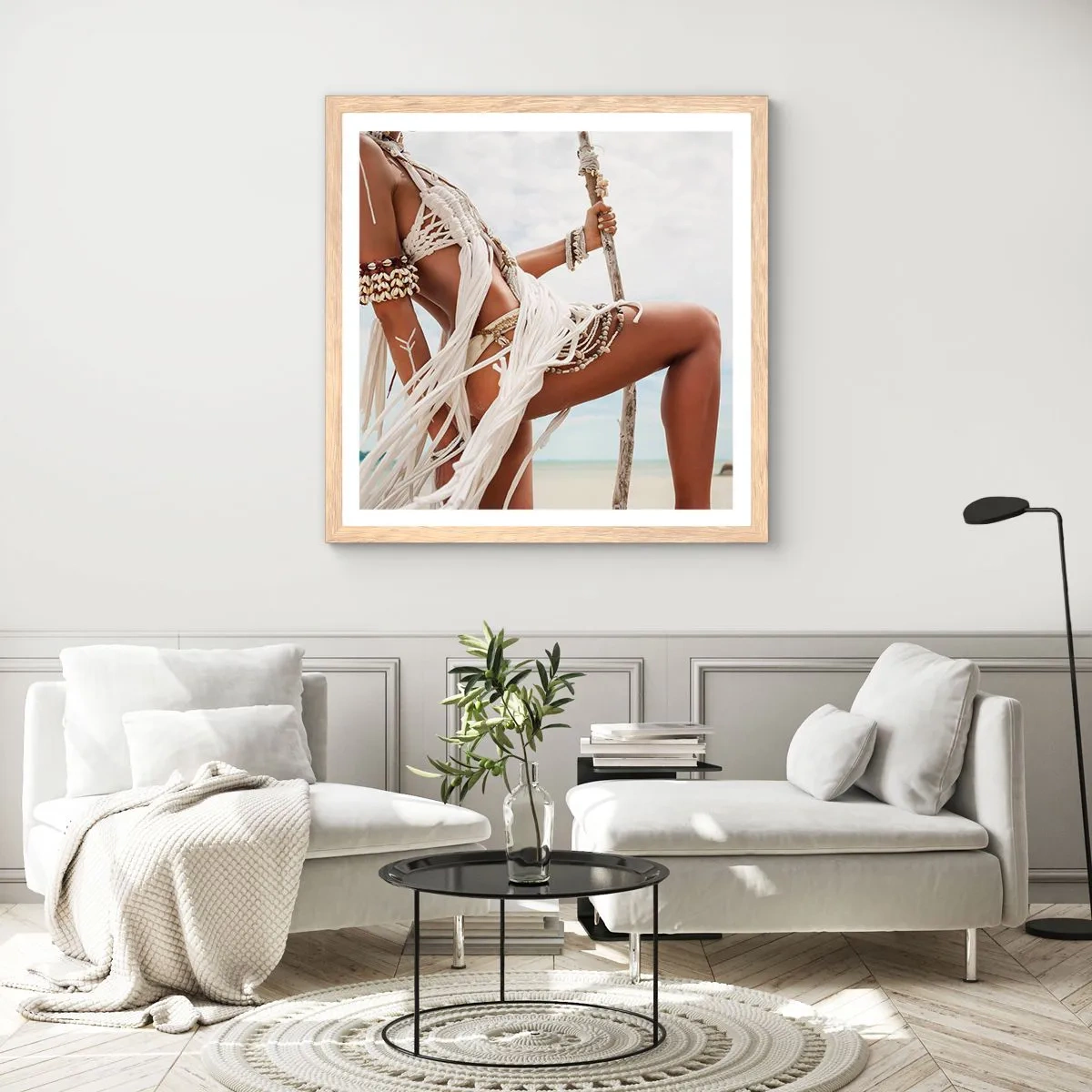 Plakat i ramme af lyst egetræ - Præstinde af solen - 60x60 cm