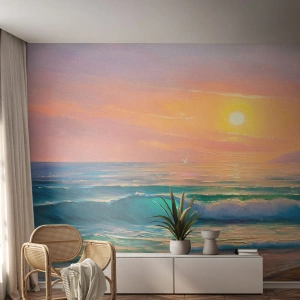Fototapet Premium Sand - Bølgernes turkisfarvede sang - Abstraktion, Landskab, Hav - 100x70 cm