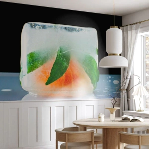 Fototapet Selvklæbende Deluxe Sticker - Frisk og kølig - Isterning, orange, Mynteblad - 100x70 cm
