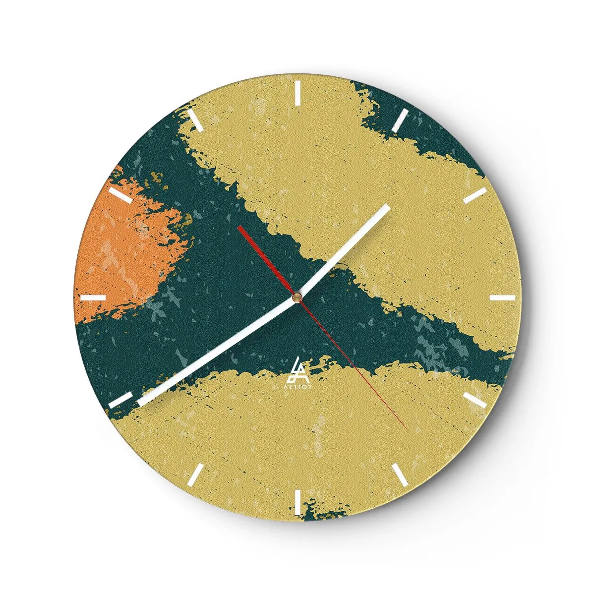 Vægur, Uret - Kunstneriske pletter i nuancer af grønt, beige og orange - 30x30cm - Abstraktion - i slowmotion - Moderne vægdekoration til stue, køkken og soveværelse ARTTOR
