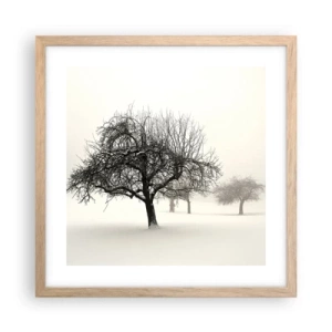 Plakat i ramme af lyst egetræ - Vintersøvn - 40x40 cm