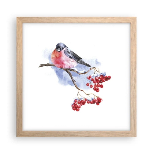 Plakat i ramme af lyst egetræ - Vinter i farver - 30x30 cm