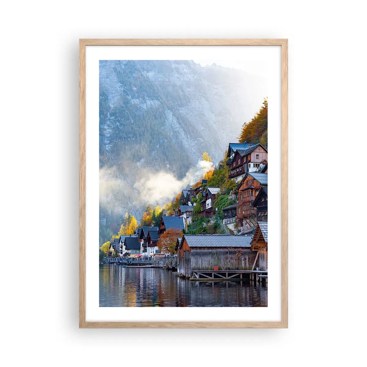 Plakat i ramme af lyst egetræ - Alpine climes - 50x70 cm