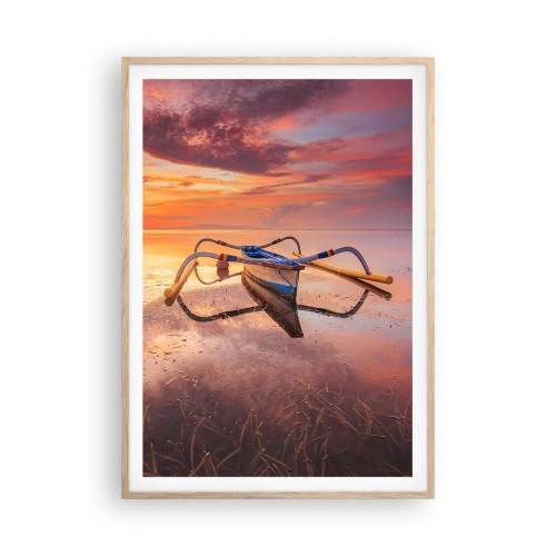 Plakat i ramme af lyst egetræ - Roen ved en tropisk aften - 70x100 cm