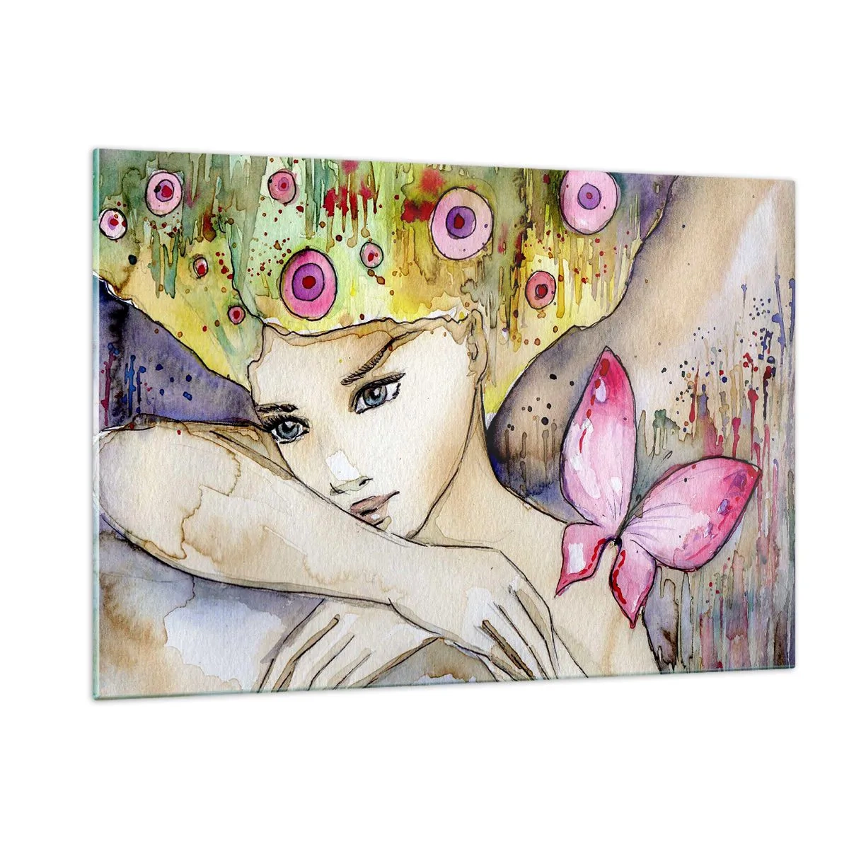 Billede på glas - Sommerfugleprinsesse - 120x80 cm