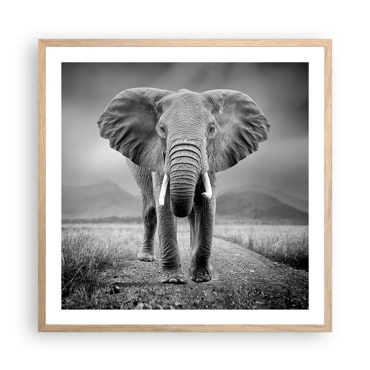 Plakat i ramme af lyst egetræ - Værten byder velkommen til - 60x60 cm