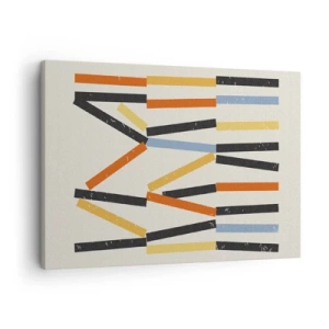 Lærredstryk - Billede på lærred - Abstrakt komposition med farvede og sorte rektangler i et vandret arrangement - 70x50cm - Vandret komposition - Moderne vægdekoration til stue og soveværelse ARTTOR