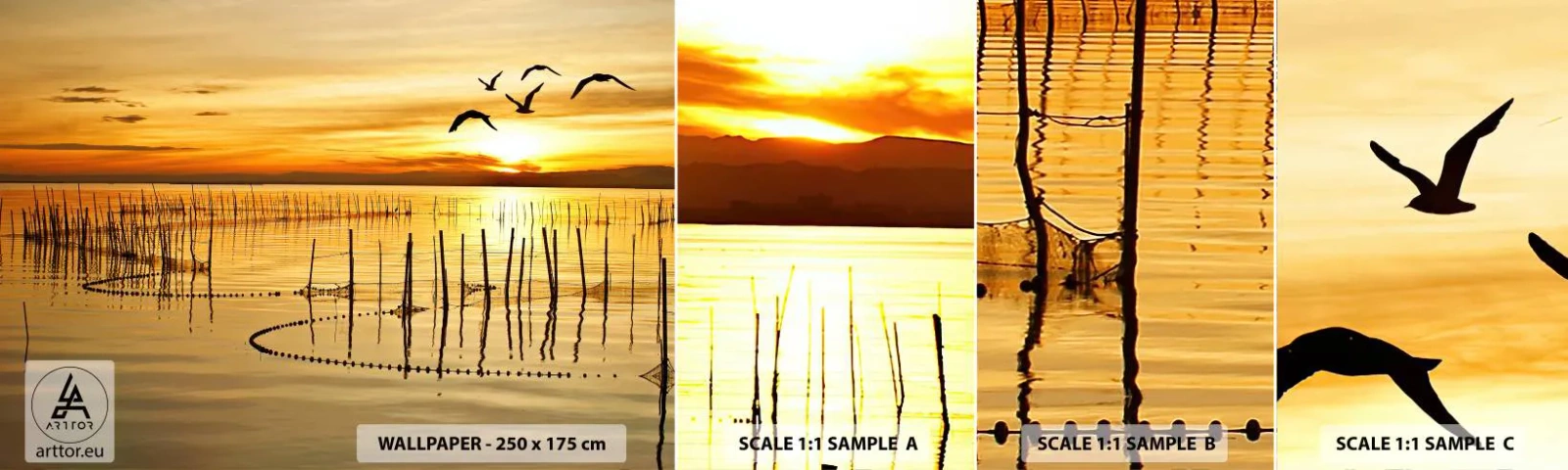 Prøve Fototapet Selvklæbende Deluxe Sticker - I fiskeriet - Landskab, Sø, Fiskenet - 100x30 cm