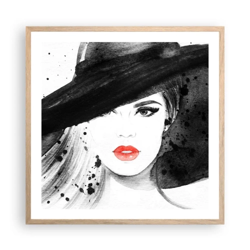 Plakat i ramme af lyst egetræ - Dame i sort - 60x60 cm