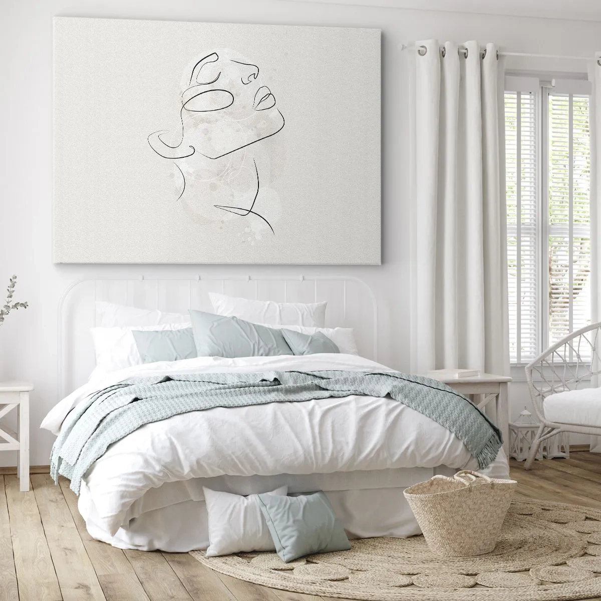 Lærredstryk - Billede på lærred - En minimalistisk skitse af et ansigt på en lys baggrund - 70x50cm - Skitse af drømmen - Moderne vægdekoration til stue og soveværelse ARTTOR