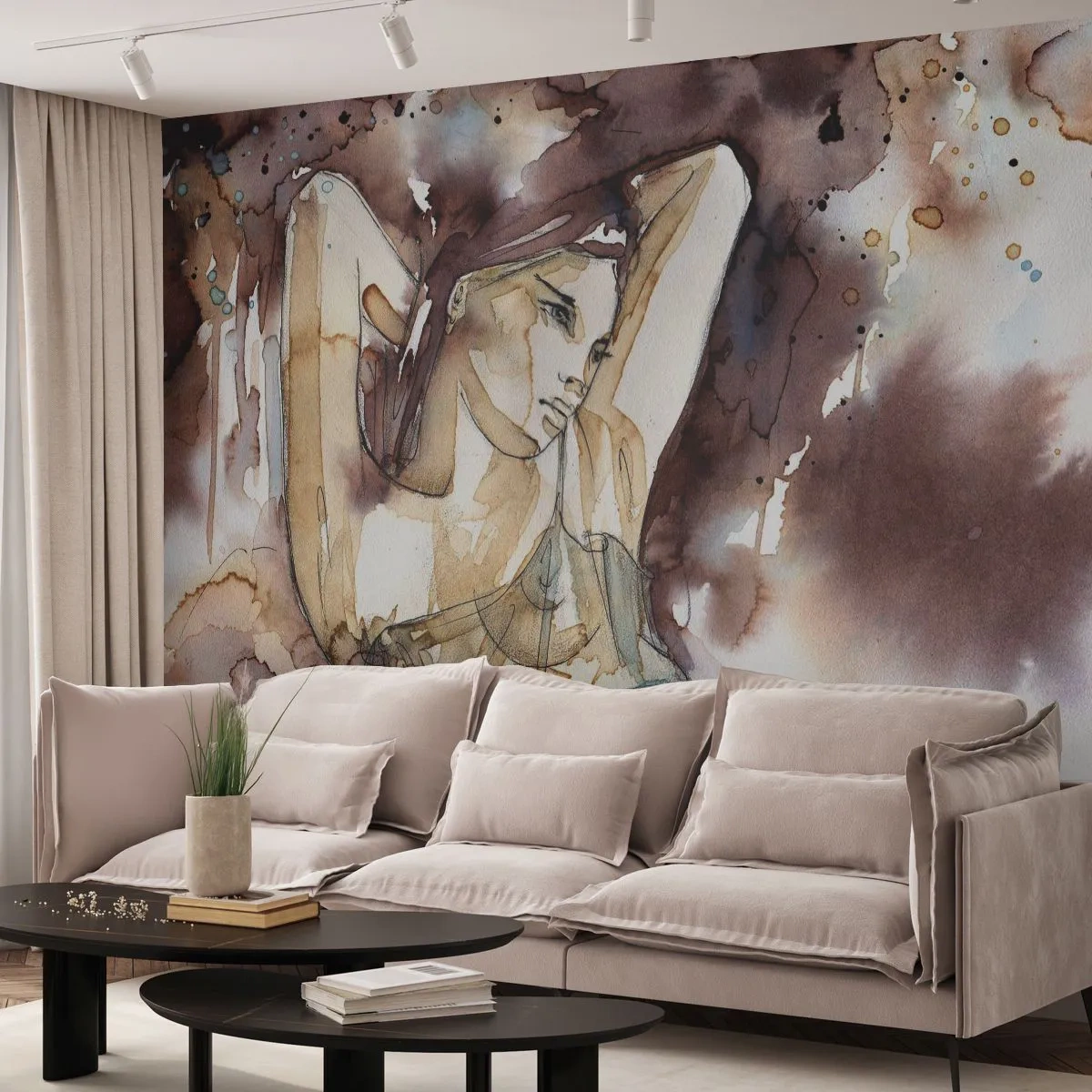 Fototapet Premium Canvas - I stemning af lilla - Abstraktion, Kvinde, Legeme - 350x256 cm