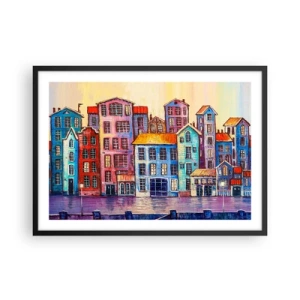 Plakat i sort ramme - En by som et eventyr - 70x50 cm