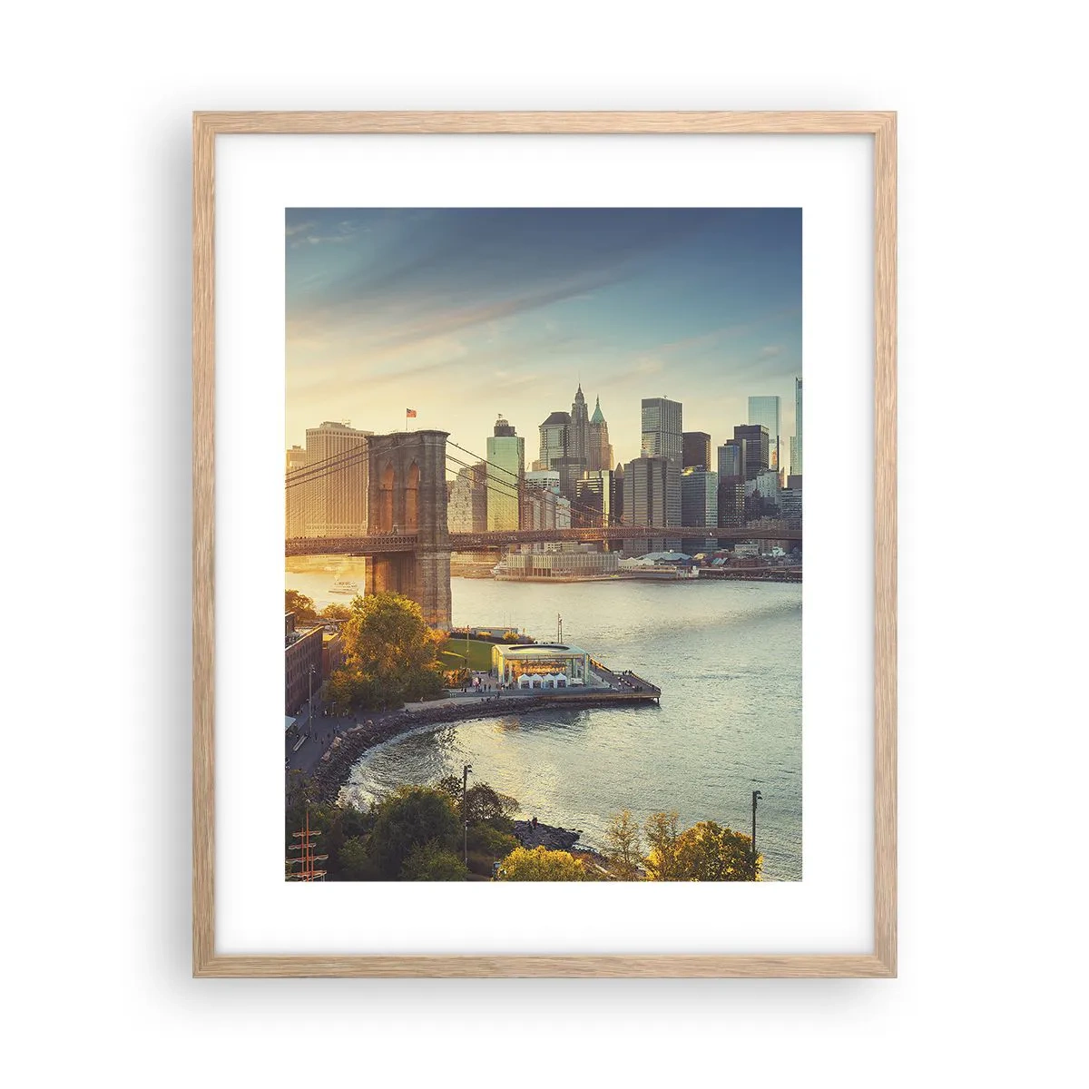 Plakat i ramme af lyst egetræ - Den store bys daggry - 40x50 cm