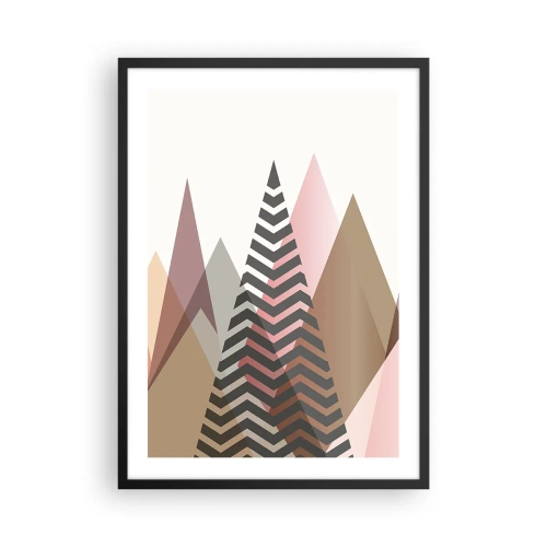 Plakat i sort ramme - Geometriske bjerge i pastelfarver med lagdelt effekt - 50x70cm - Pyramide udsigt - Moderne vægdekoration til stue og soveværelse ARTTOR