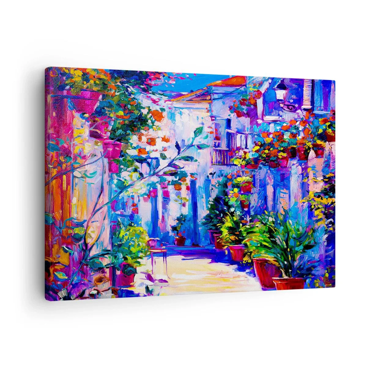 Lærredstryk - Billede på lærred - En farverig gade fuld af blomster - 70x50cm - Impression - Italiensk gade - Moderne vægdekoration til stue og soveværelse ARTTOR