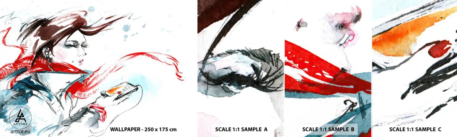 Prøve Fototapet Selvklæbende Deluxe Sticker - Noget spiller inden i mig - Kvinde, Telefon, Mode - 100x30 cm