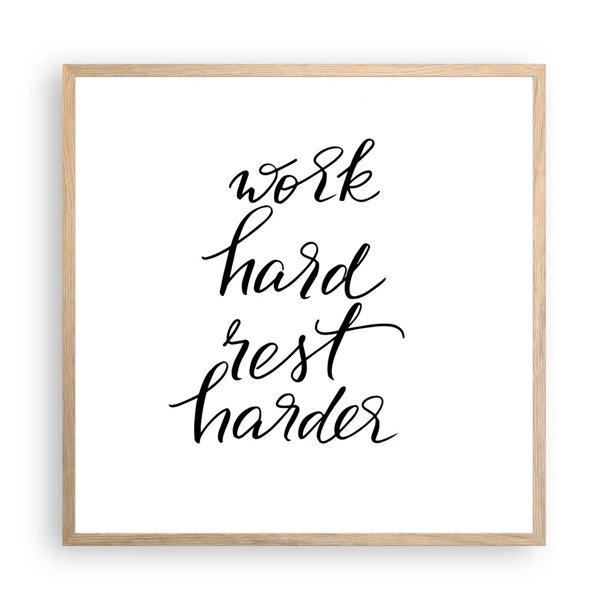 Plakat i ramme af lyst egetræ - Balance i livet - 60x60 cm