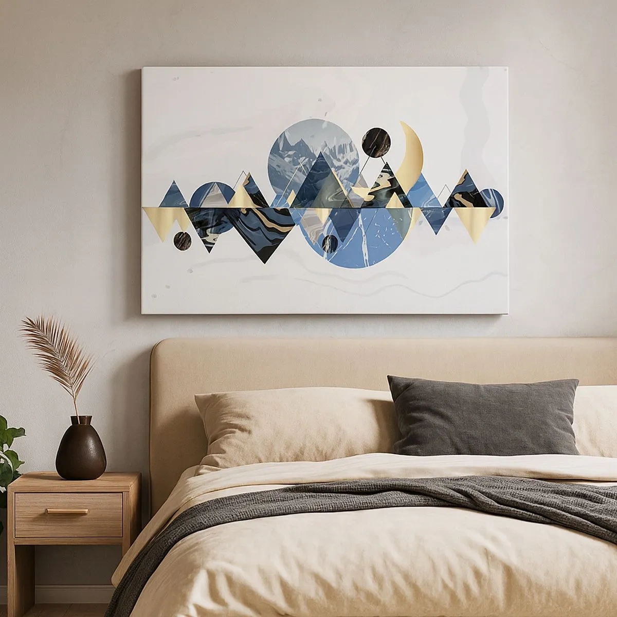 Lærredstryk - Billede på lærred - Abstrakte geometriske mønstre med bjergmotiver - 70x50cm - Geometrisk landskab - Moderne vægdekoration til stue og soveværelse ARTTOR