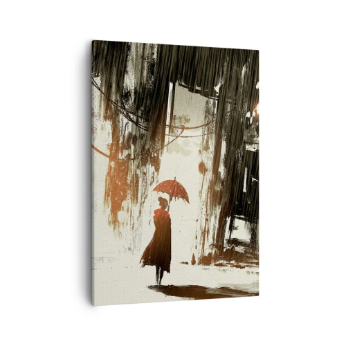Lærredstryk - Billede på lærred - Den røde paraplys poesi - 50x70 cm