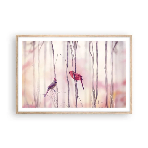 Plakat i ramme af lyst egetræ - Fortællingen om den lyserøde skov - 91x61 cm