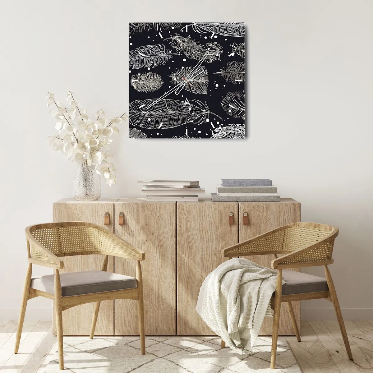 Vægur, Uret - Fjerede blonder - 40x40 cm