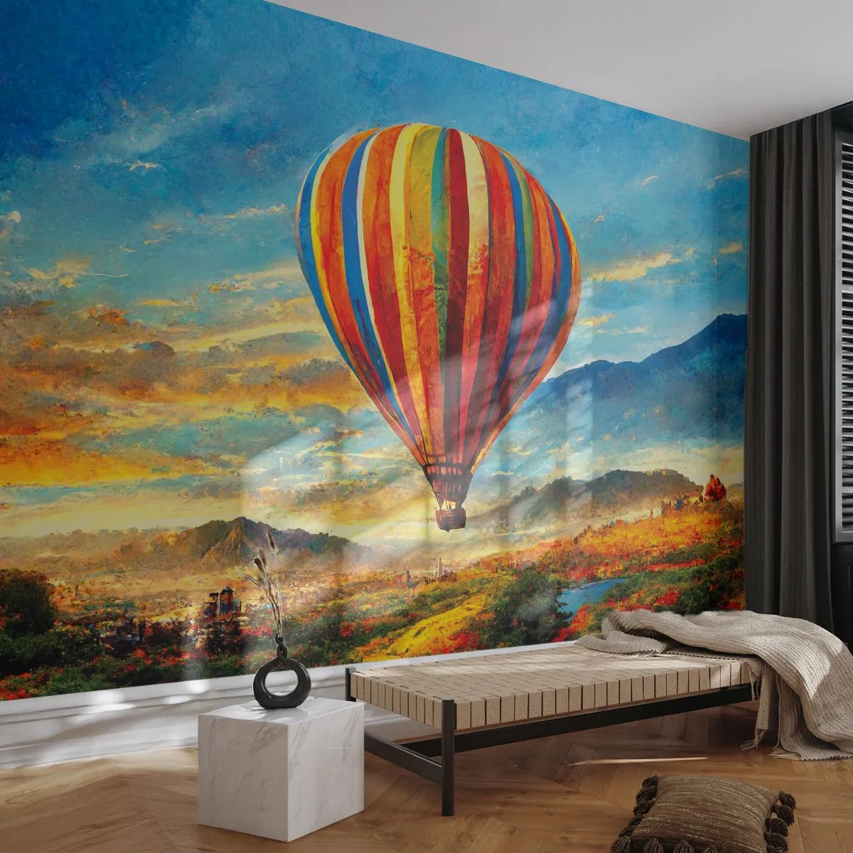 Fototapet Premium Sand - I stilhed kan du se mere - Ballon, Landskab, Natur - 150x105 cm