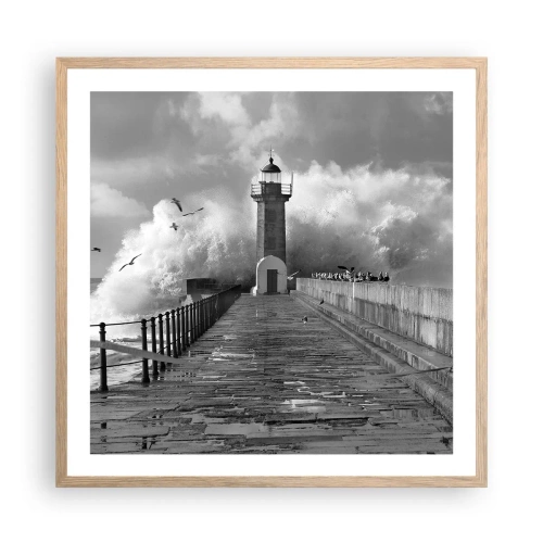 Plakat i ramme af lyst egetræ - Frygtløs  - 60x60 cm