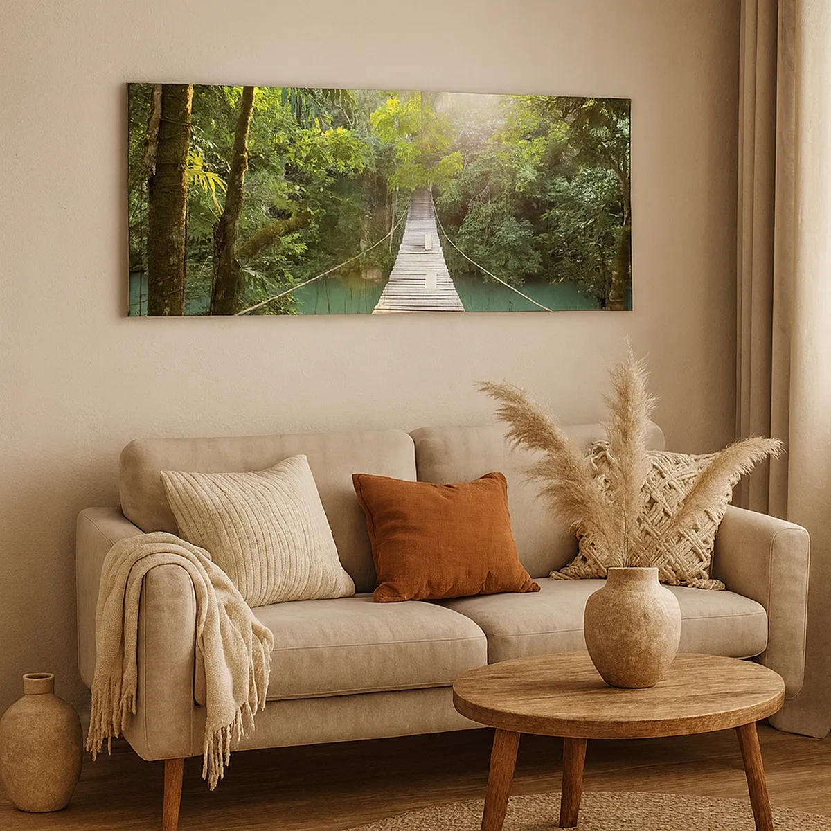 Lærredstryk - Billede på lærred - Over det azurblå vand til den azurblå skov - 30x30 cm